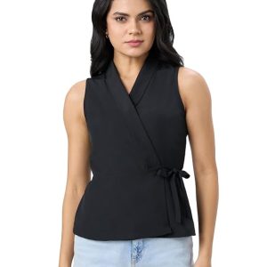 Symbol Premium Women Solid Sleeveless Wrap Top (Regular Fit | Desk-to-Dinner) (Available in Plus Sizes)